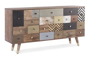 Credenza Dhaval 2A-4C: Legno Mango, Acacia, Metallo e Pelle