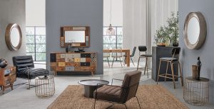 Credenza Dhaval 2A-4C: Legno Mango, Acacia, Metallo e Pelle